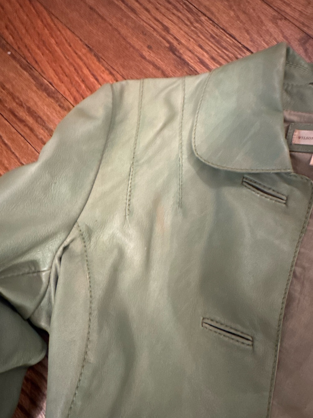 Vintage Wilsons Leather Women's Light Green Button-Front Leather Jacket - Picture 6 of 7